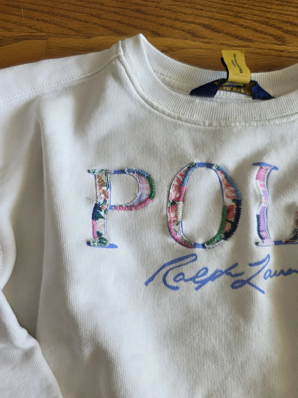 Ralph Lauren White Kids Sweatshirt with Floral POLO Lettering